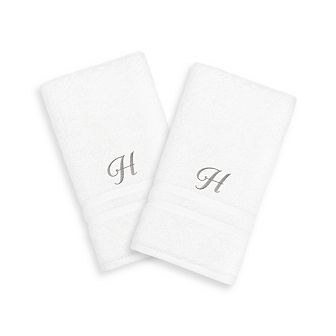 Linum Home Textiles Silver-Tone Denzi Single Letter Script 2-pack Monogram Hand Towel