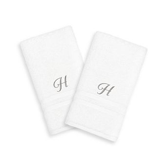 Linum Home Textiles Silver-Tone Denzi Single Letter Script 2-pack Monogram Hand Towel