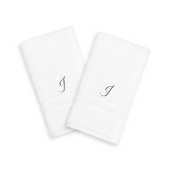 Linum Home Textiles Silver-Tone Denzi Single Letter Script 2-pack Monogram Hand Towel