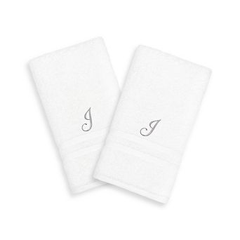 Linum Home Textiles Silver-Tone Denzi Single Letter Script 2-pack Monogram Hand Towel