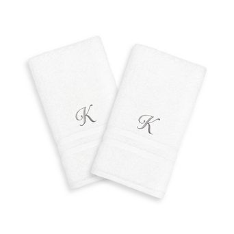 Linum Home Textiles Silver-Tone Denzi Single Letter Script 2-pack Monogram Hand Towel