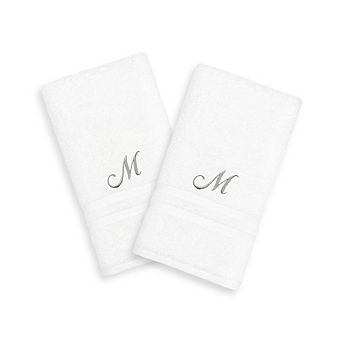 Linum Home Textiles Silver-Tone Denzi Single Letter Script 2-pack Monogram Hand Towel