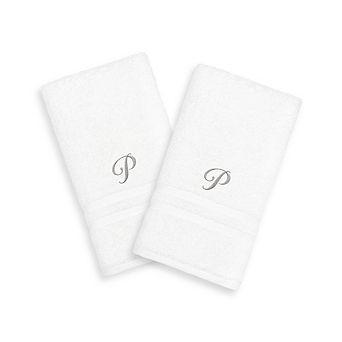 Linum Home Textiles Silver-Tone Denzi Single Letter Script 2-pack Monogram Hand Towel