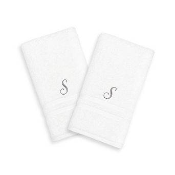 Linum Home Textiles Silver-Tone Denzi Single Letter Script 2-pack Monogram Hand Towel
