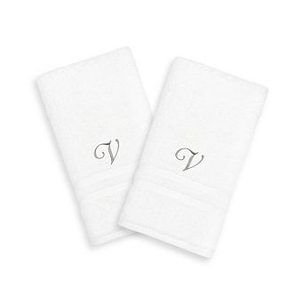 Linum Home Textiles Silver-Tone Denzi Single Letter Script 2-pack Monogram Hand Towel