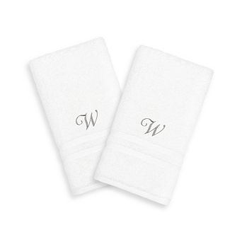 Linum Home Textiles Silver-Tone Denzi Single Letter Script 2-pack Monogram Hand Towel