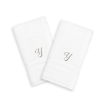 Linum Home Textiles Silver-Tone Denzi Single Letter Script 2-pack Monogram Hand Towel