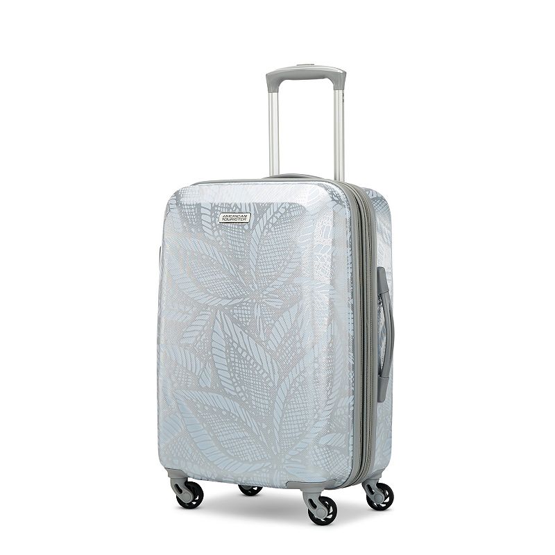 American Tourister Burst Max Printed Hardside Spinner Luggage, Silver, 24 I