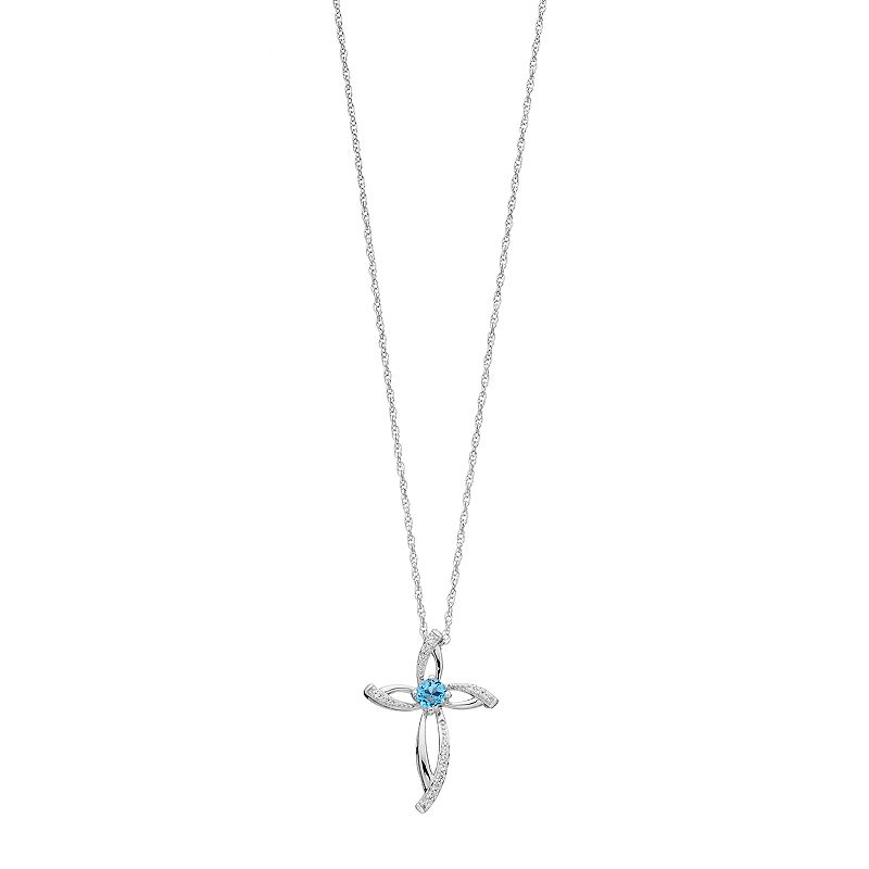 Sterling Silver Blue Topaz & Lab-Created White Sapphire Cross Pendant, Wom