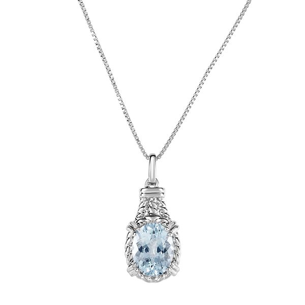 Sterling Silver Aquamarine Oval Pendant Necklace