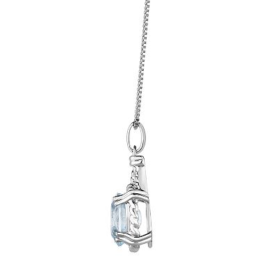 Sterling Silver Aquamarine Oval Pendant Necklace