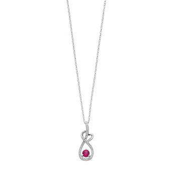 LOVEABLES Sterling Silver Lab-Created Ruby & White Sapphire Heart Pendant