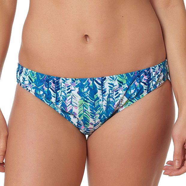 Women's Pink Envelope Palm Leaf Cinch-Back Hipster Bikini Bottoms