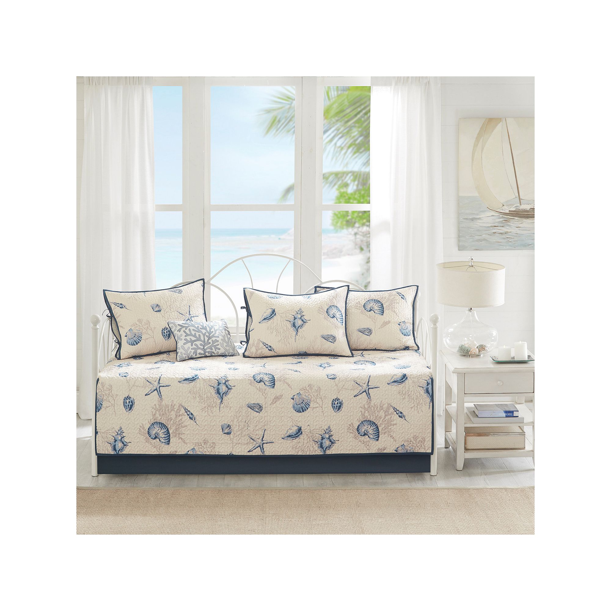 Madison Park 6-piece Nantucket Coastal Daybed Set with Throw Pillow, Blue