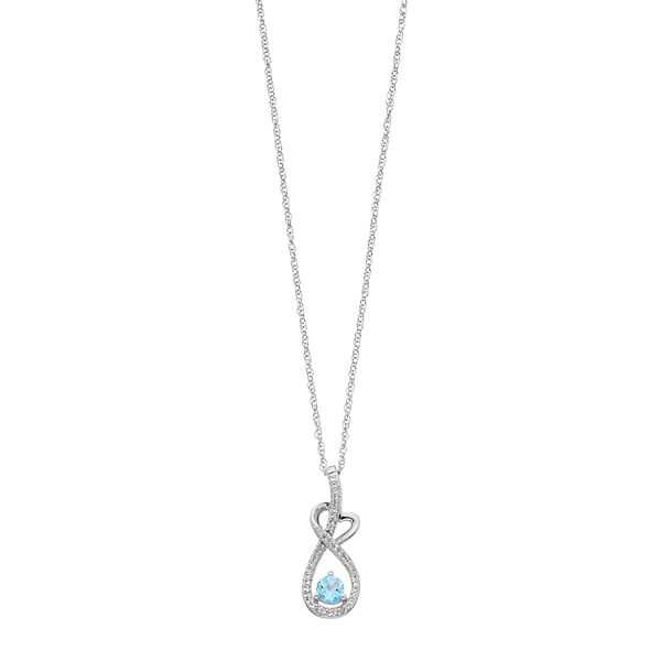 Sterling Silver Blue Topaz & Lab-Created White Sapphire Heart Pendant