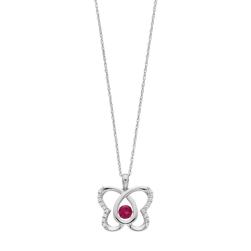 Sterling Silver Lab-Created Ruby & White Sapphire Butterfly Pendant, Women