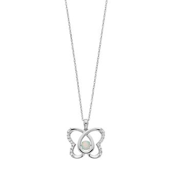 Sterling Silver Lab-Created Opal & White Sapphire Butterfly Pendant