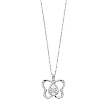 LOVEABLES Sterling Silver Lab-Created Opal & White Sapphire Butterfly Pendant