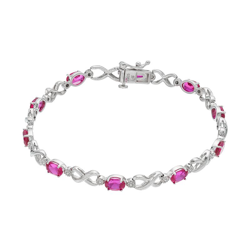 Sterling Silver Lab-Created Ruby Infinity Bracelet, Womens, Size: 7.5, 