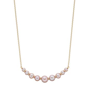 Jewelmak 14k Gold Pink Freshwater Cultured Pearl Rondelle Curved Bar Necklace