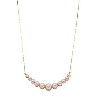 Jewelmak 14k Gold Pink Freshwater Cultured Pearl Curved Bar Necklace