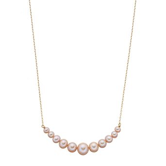 Jewelmak 14k Gold Pink Freshwater Cultured Pearl Curved Bar Necklace
