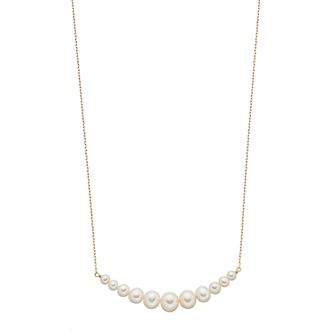 Jewelmak 14k Gold Freshwater Cultured Pearl Curved Bar Necklace
