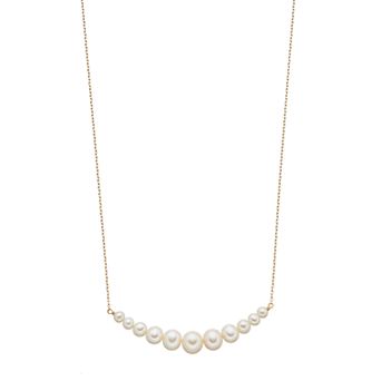 Jewelmak 14k Gold Freshwater Cultured Pearl Curved Bar Necklace