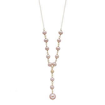 Jewelmak 14k Gold Pink Freshwater Cultured Pearl Y Necklace