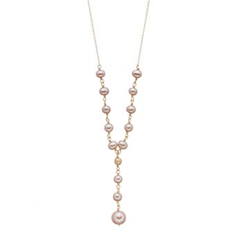 Jewelmak 14k Gold Pink Freshwater Cultured Pearl Y Necklace