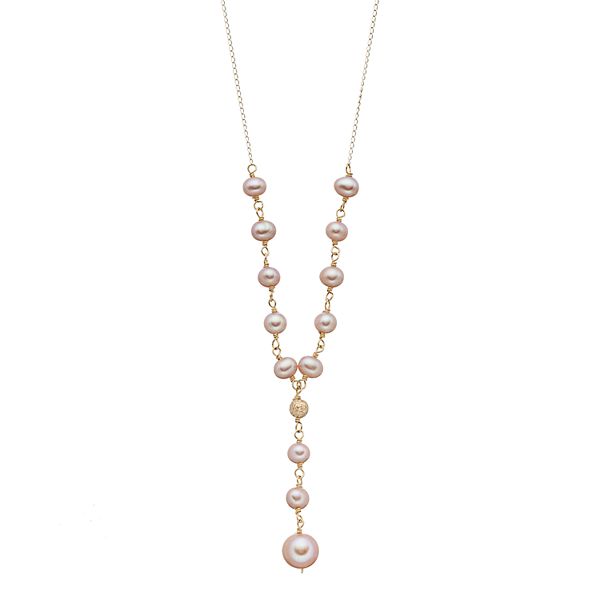 Jewelmak 14k Gold Pink Freshwater Cultured Pearl Y Necklace