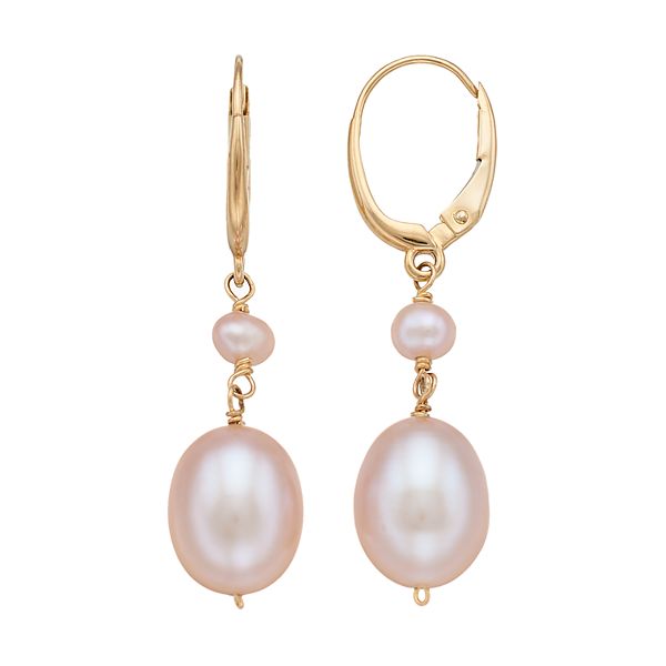 Jewelmak 14k Gold Cultured Freshwater Pearl Leverback Drop Earrings