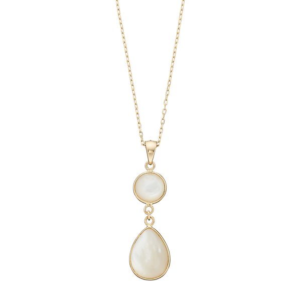 Jewelmak 14k Gold Mother-of-Pearl Geometric Teardrop Pendant Necklace