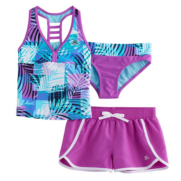 Girls 7-16 ZeroXposure 3-pc. Palm Print Tankini Set