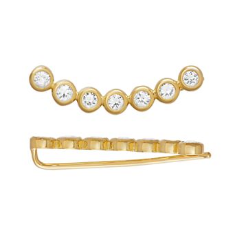 HDI 14k Gold Over Silver White Sapphire Ear Climber Earrings