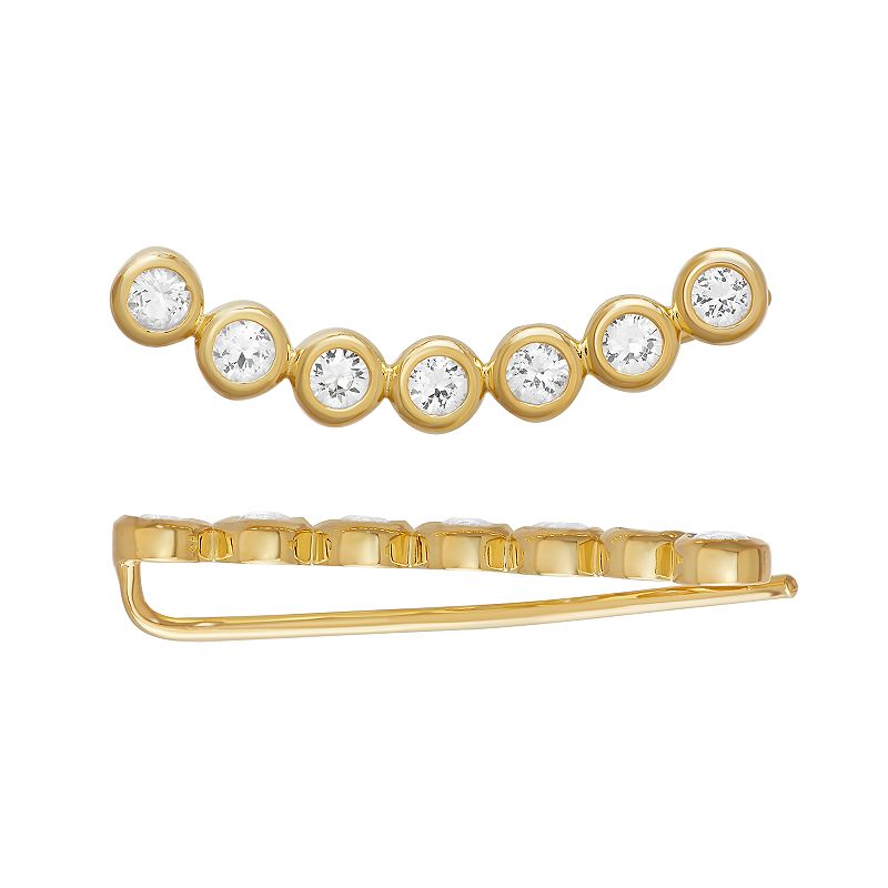 14k Gold Over Silver White Sapphire Ear Climber Earrings, Womens