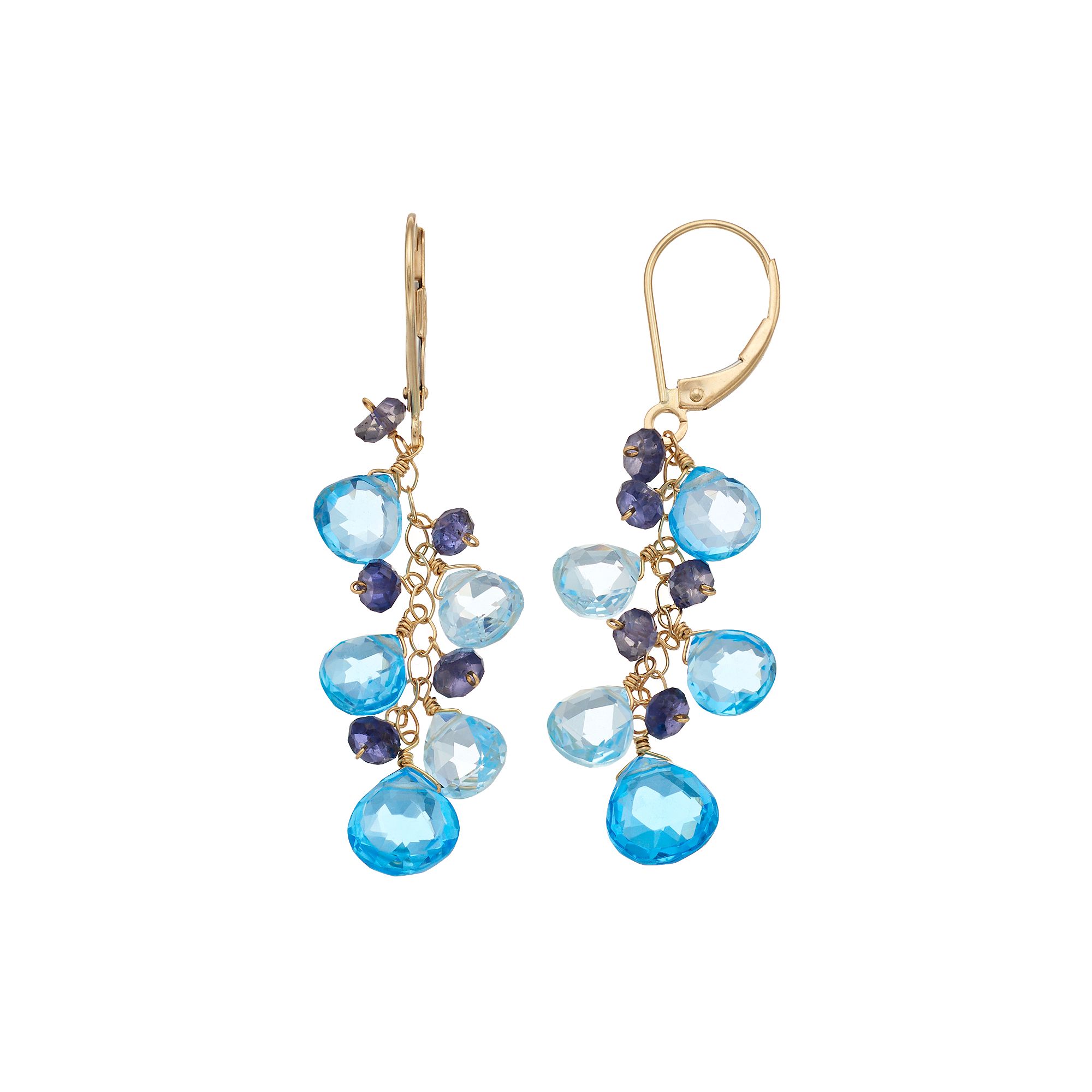 Jewelmak 14k Gold Blue Topaz & Iolite Cluster Drop Earrings, Womens