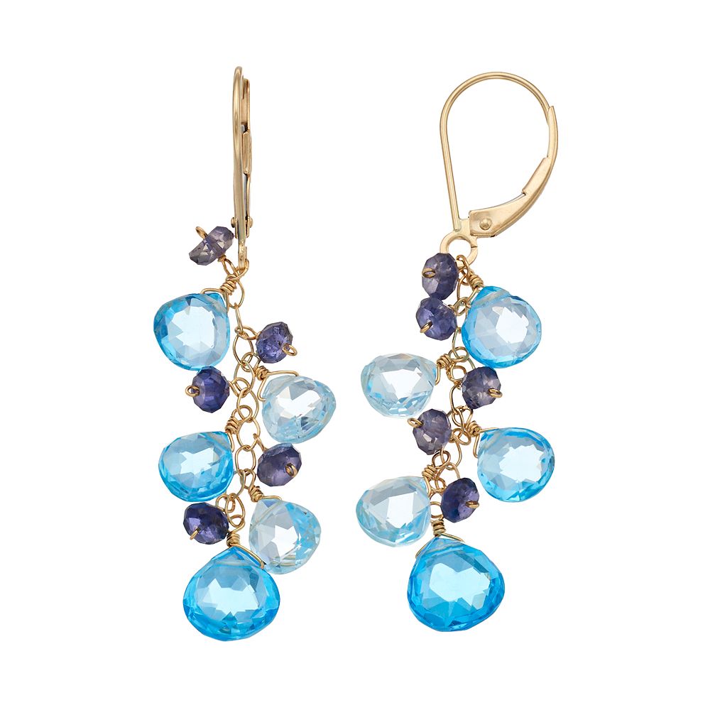 Jewelmak 14k Gold Blue Topaz & Iolite Cluster Drop Earrings