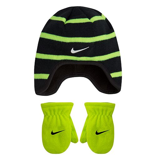 Toddler Boy Nike Striped Fleece Trapper Beanie Mittens Set - slouchy beanie roblox