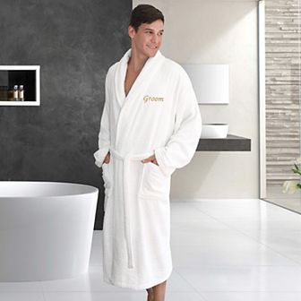 Linum Home Textiles "Groom" Embroidered Cotton Terry Bathrobe