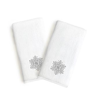 Linum Home Textiles Snowflake Holiday Embroidered Luxury 2-pack Hand Towels