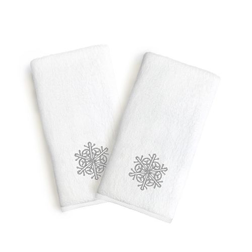 Linum Home Textiles Snowflake Holiday Embroidered Luxury 2pack Hand Towels