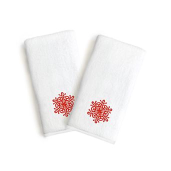 Linum Home Textiles Snowflake Holiday Embroidered Luxury 2-pack Hand Towels