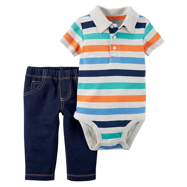 Baby Boy Carter's Striped Bodysuit & Faux Denim Set