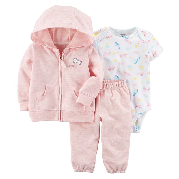 Baby Girl Carter's Unicorn Hoodie, Bodysuit & Pants Set