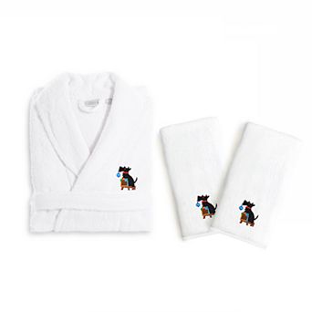 Linum Home Textiles Holiday Embroidered Luxury Hand Towel & Bathrobe Set