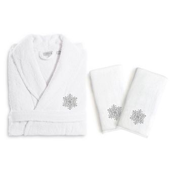 Linum Home Textiles Holiday Embroidered Luxury Hand Towel & Bathrobe Set