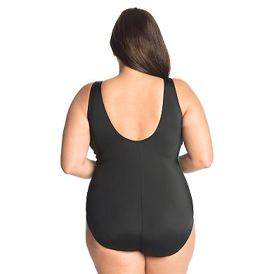 Plus Size Great Lengths Tummy Slimmer Ruffle One-Piece Swimsuit 