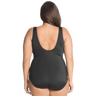 Plus Size Great Lengths Tummy Slimmer Sash Detail One-Piece Swimsuit 