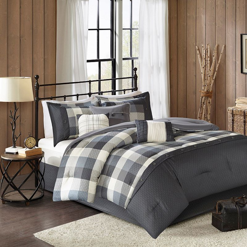 Madison Park Pioneer 7-piece Plaid Comforter Set with Throw Pillows, Grey, 